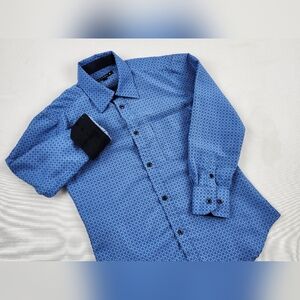 Daniel K Youth Blue White Geometric Button Down Long Sleeve Shirt 8-9 Flip Cuff